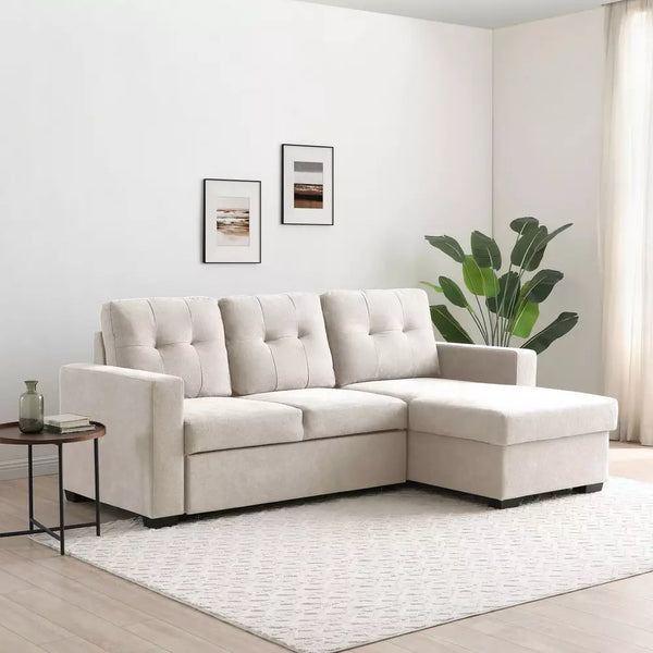 Kyoto Austin Fabric Reversible Corner Sofa Bed - Natural