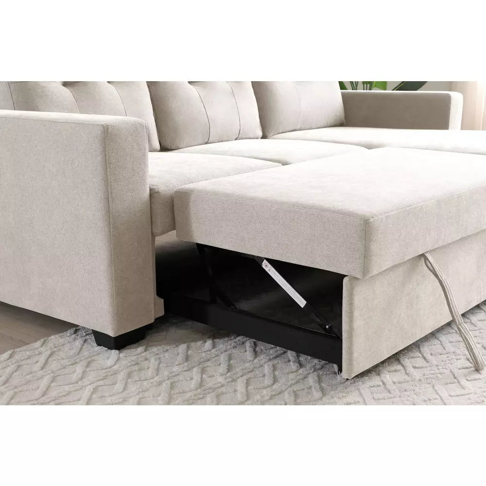 Kyoto Austin Fabric Reversible Corner Sofa Bed - Natural