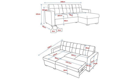 Kyoto Austin Fabric Reversible Corner Sofa Bed - Navy