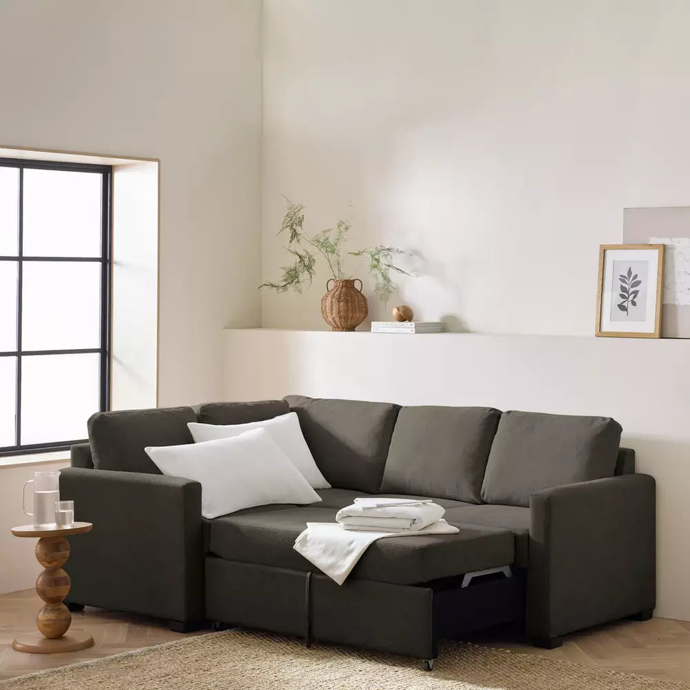 Habitat Reagan Fabric Left Hand Corner Sofa Bed - Charcoal