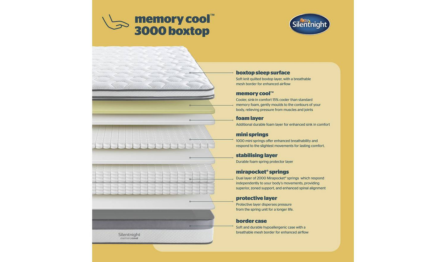 Silentnight Memory Cool 3000 Pkt Sprung Mattress - Single