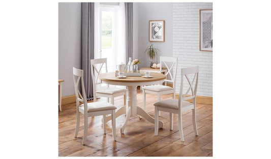 Julian Bowen Davenport Ivory Dining Table & 4 Ivory Chairs