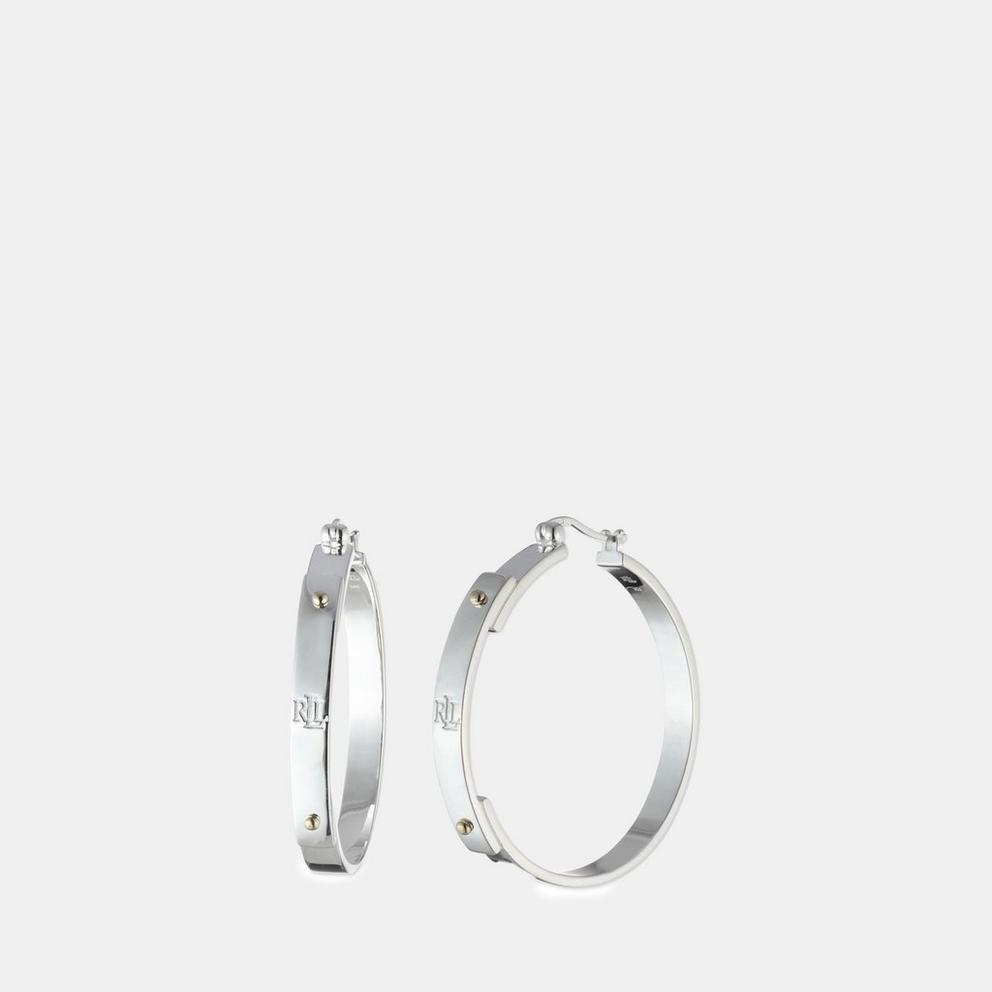 Lauren Ralph Lauren Sterling Silver & Gold Logo Hoop Earrings