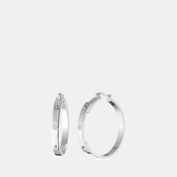 Lauren Ralph Lauren Sterling Silver & Gold Logo Hoop Earrings