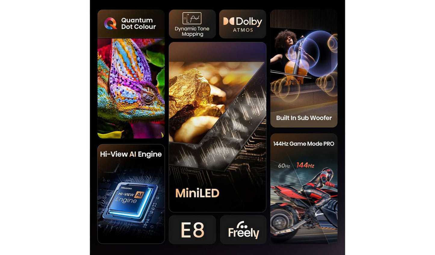 Hisense 50 Inch 50E8QTUK Smart 4K UHD HDR Mini LED Freely TV