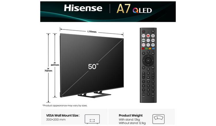 Hisense 50 Inch 50A7QTUK Smart 4K UHD HDR QLED TV