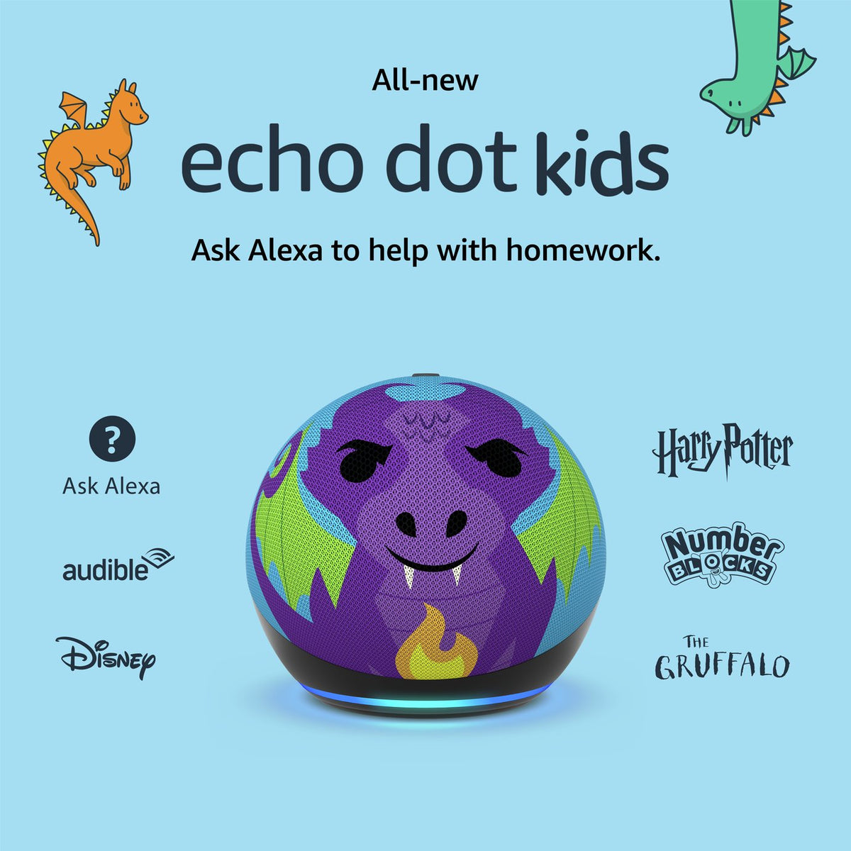 Amazon Echo Dot Kids 5th Gen Smart Speaker with Alexa-Dragon