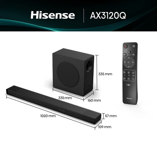Hisense AX3120Q 3.1.2Ch Bluetooth Soundbar with Wireless Sub