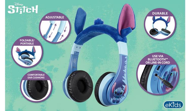 Disney Stitch 2-way Bluetooth Kids On Ear Headphone - Blue