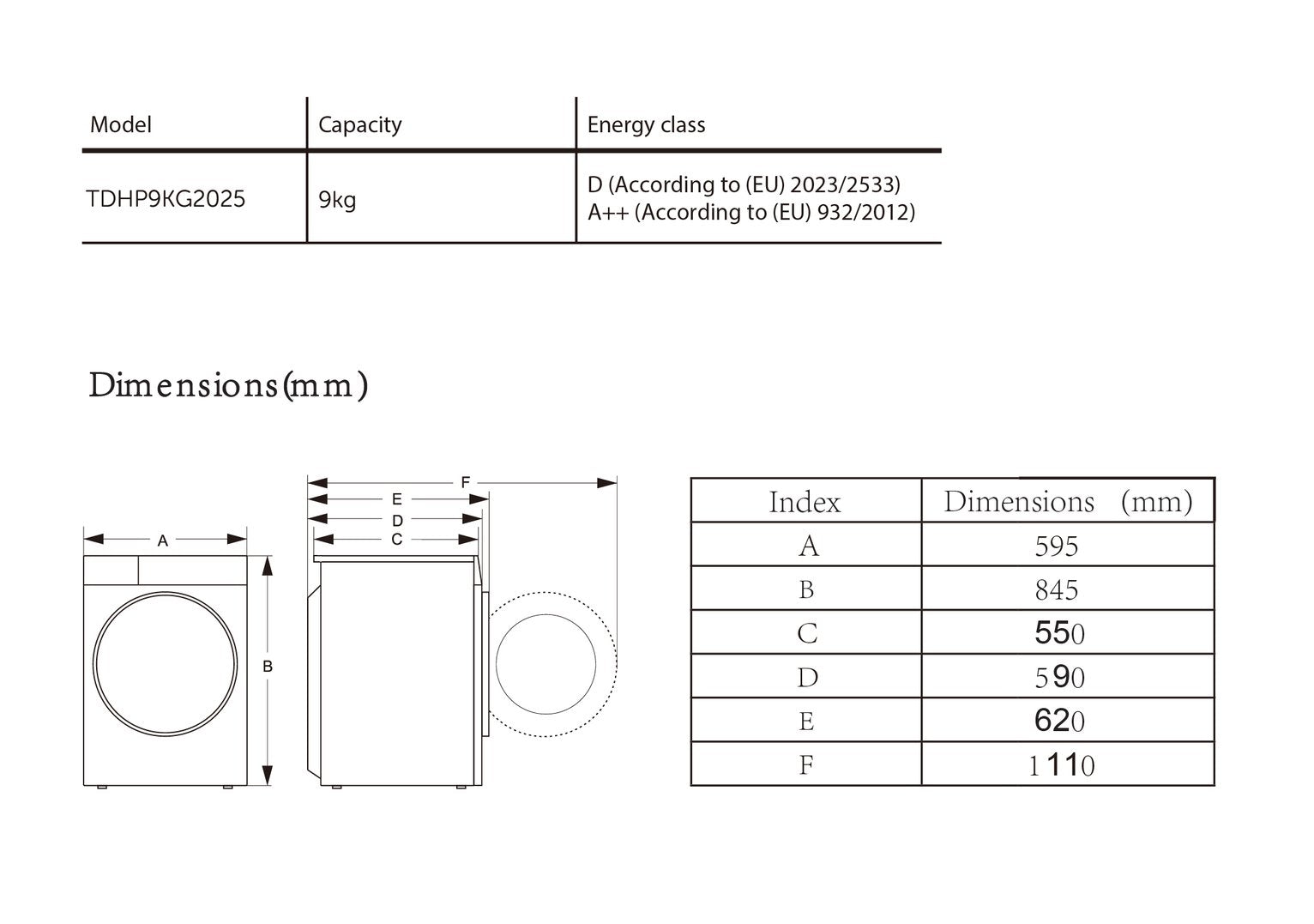 Bush TDHP9KG2025 9KG Heat Pump Tumble Dryer - White