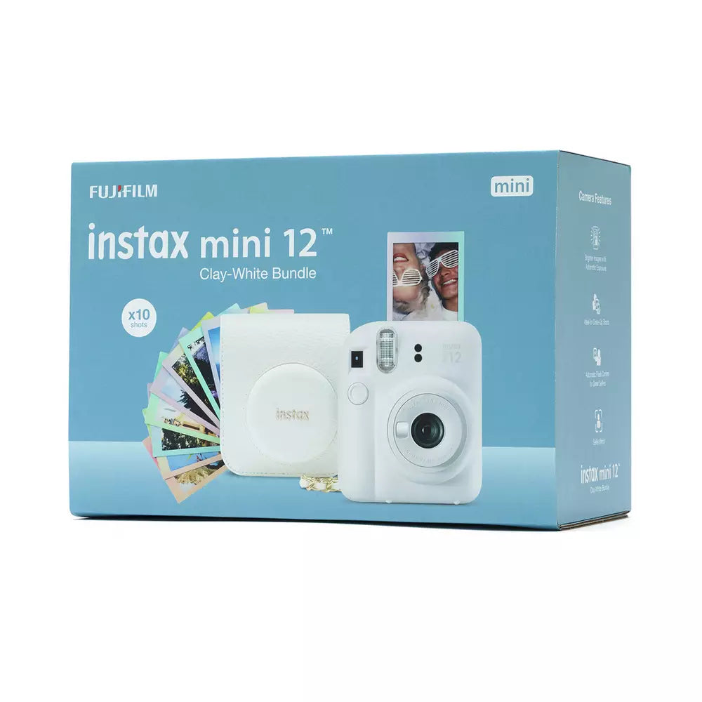 instax Mini 12 Instant Camera Bundle - Clay White