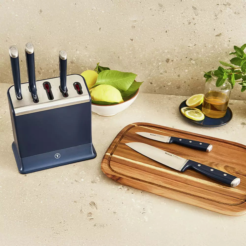 Tefal EverSharp Pro 5 Piece Auto-Sharpening Knife Block-Blue