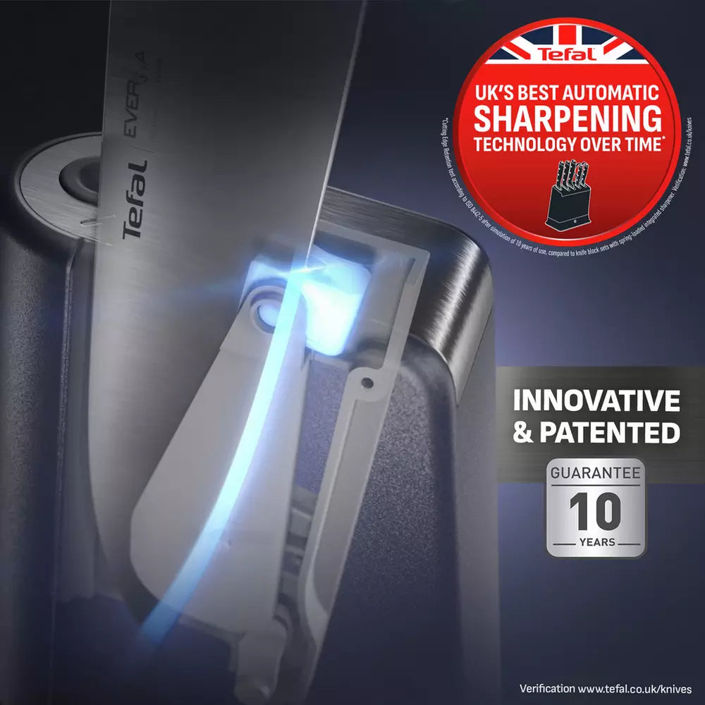 Tefal EverSharp Pro 5 Piece Auto-Sharpening Knife Block-Blue