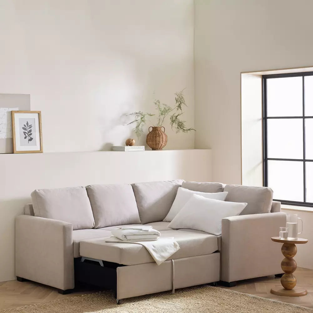 Habitat Reagan Fabric Right Hand Corner Sofa Bed - Natural