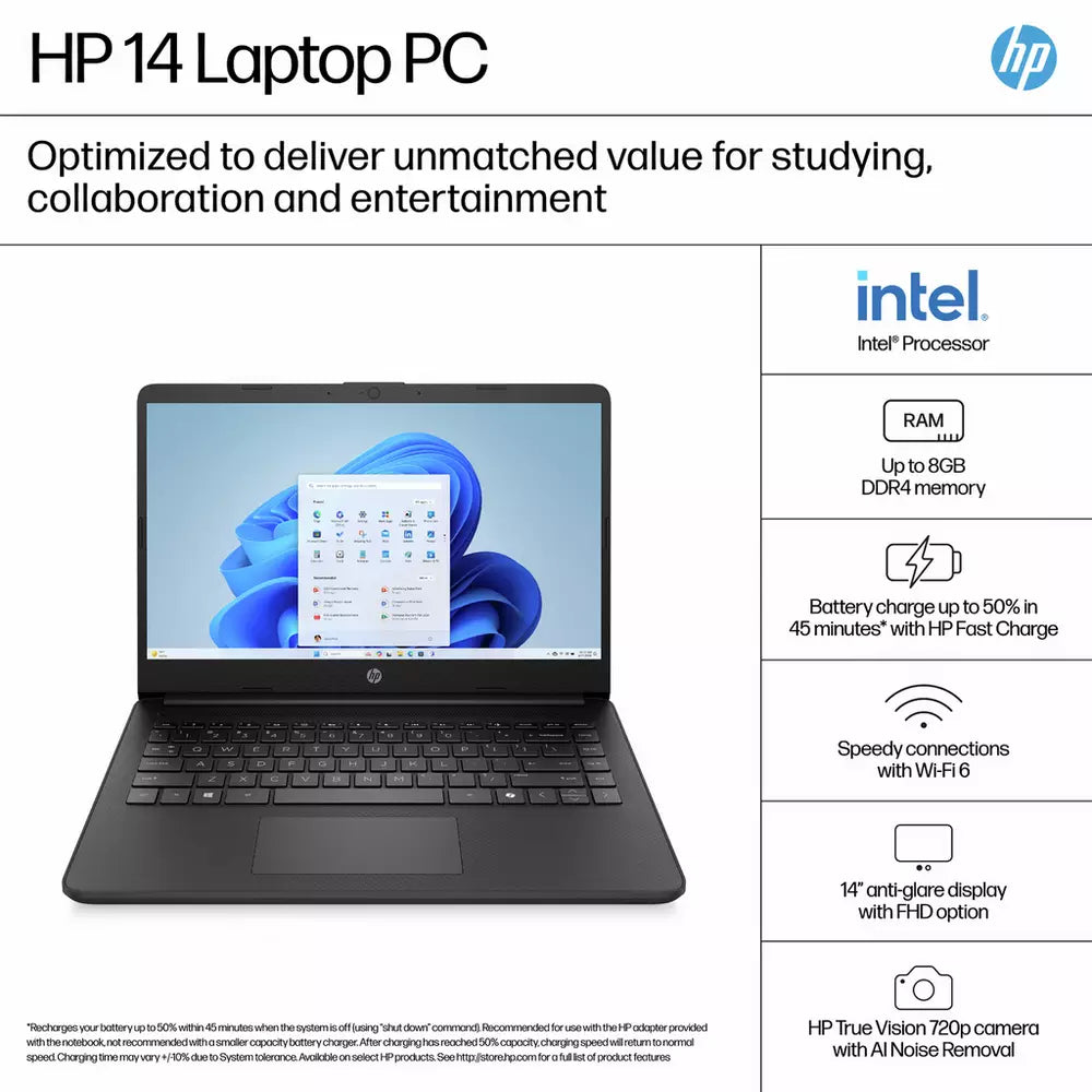 HP 14s-dq3001na 14in Intel Celeron 4GB 64GB Laptop - Black