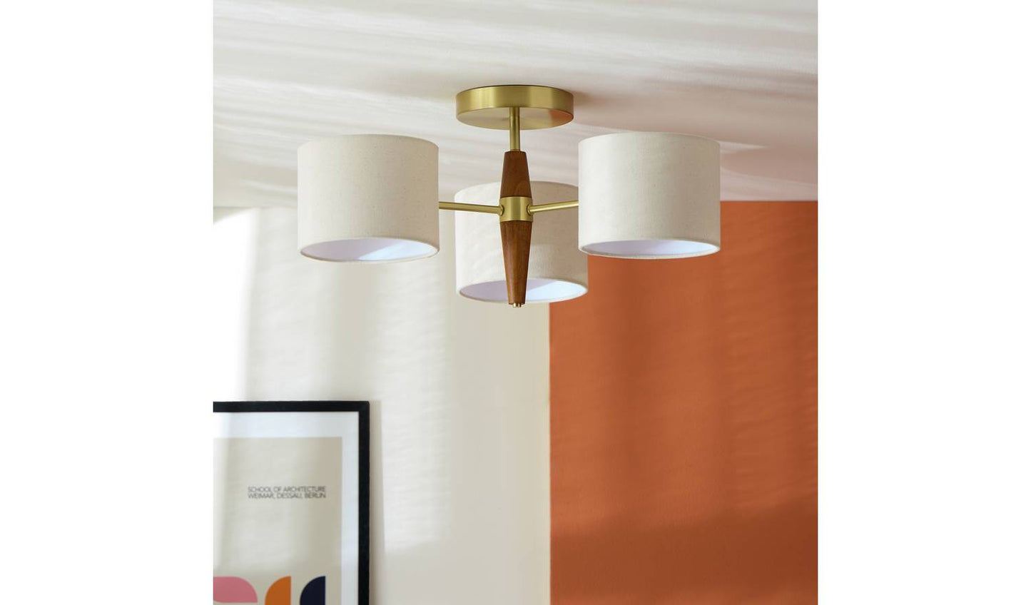 Habitat Century Wood 3 Light Flush Ceiling Light - Natural