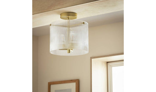 Habitat Ribbed Glass Flush Ceiling Light - Brass