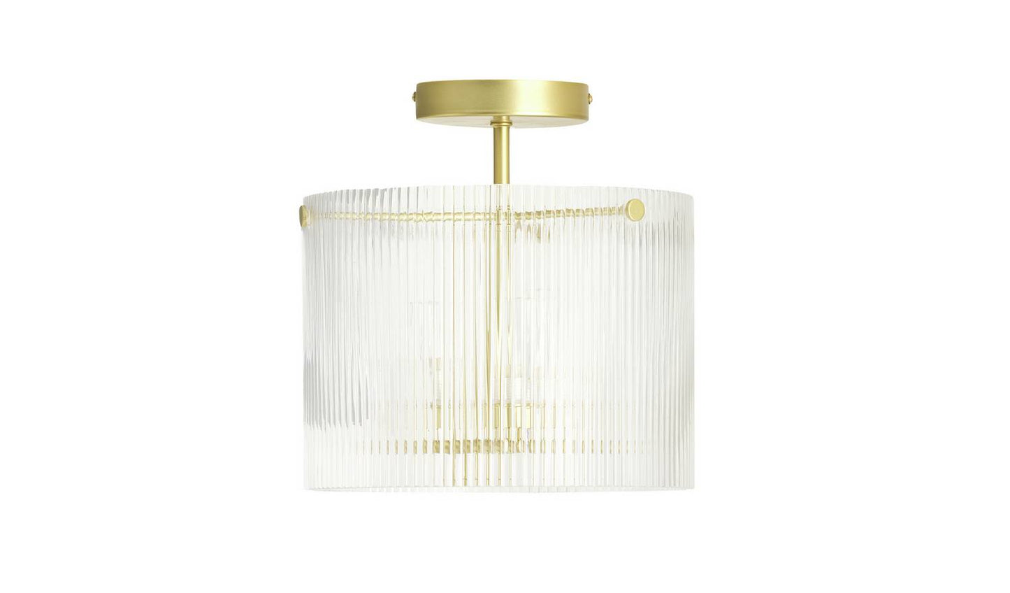 Habitat Ribbed Glass Flush Ceiling Light - Brass