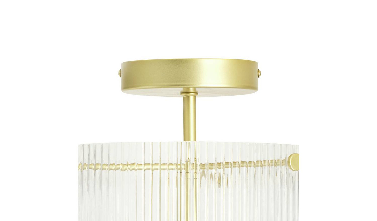 Habitat Ribbed Glass Flush Ceiling Light - Brass