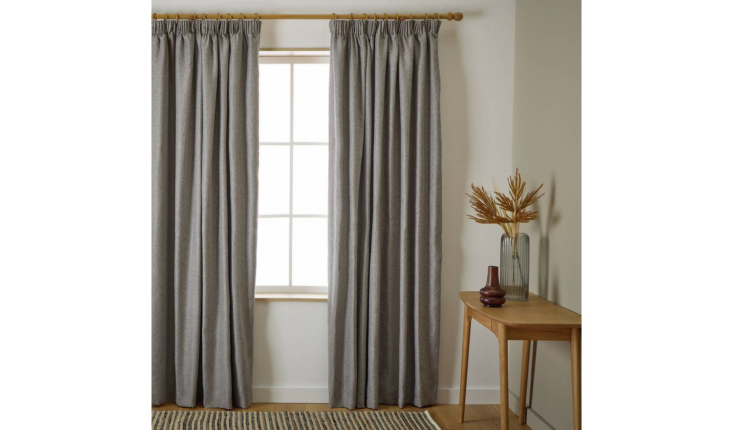 Habitat Herringbone Pencil Pleat Curtain - Grey - 137x117cm