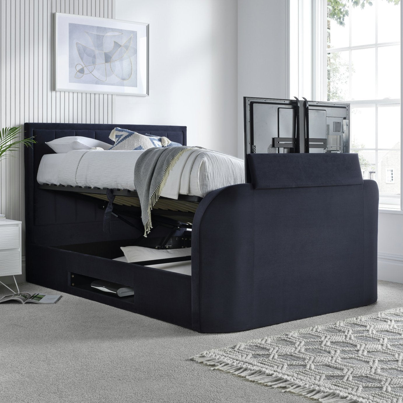 Time4Sleep Santorini Double Side Lift Ottoman TV Bed - Blue