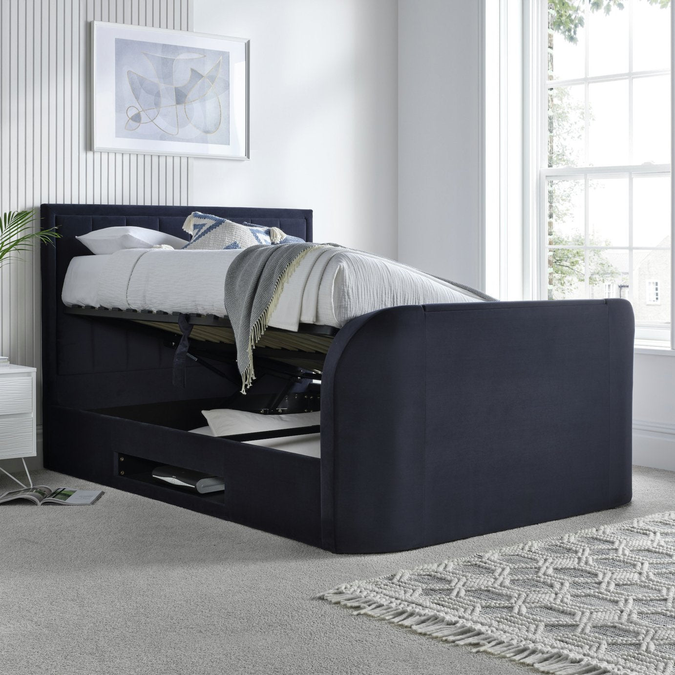 Time4Sleep Santorini Double Side Lift Ottoman TV Bed - Blue
