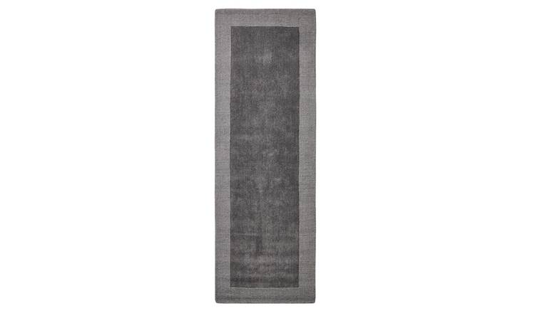 Habitat Simple Border Grey Wool Cut Pile Runner - 66x200cm