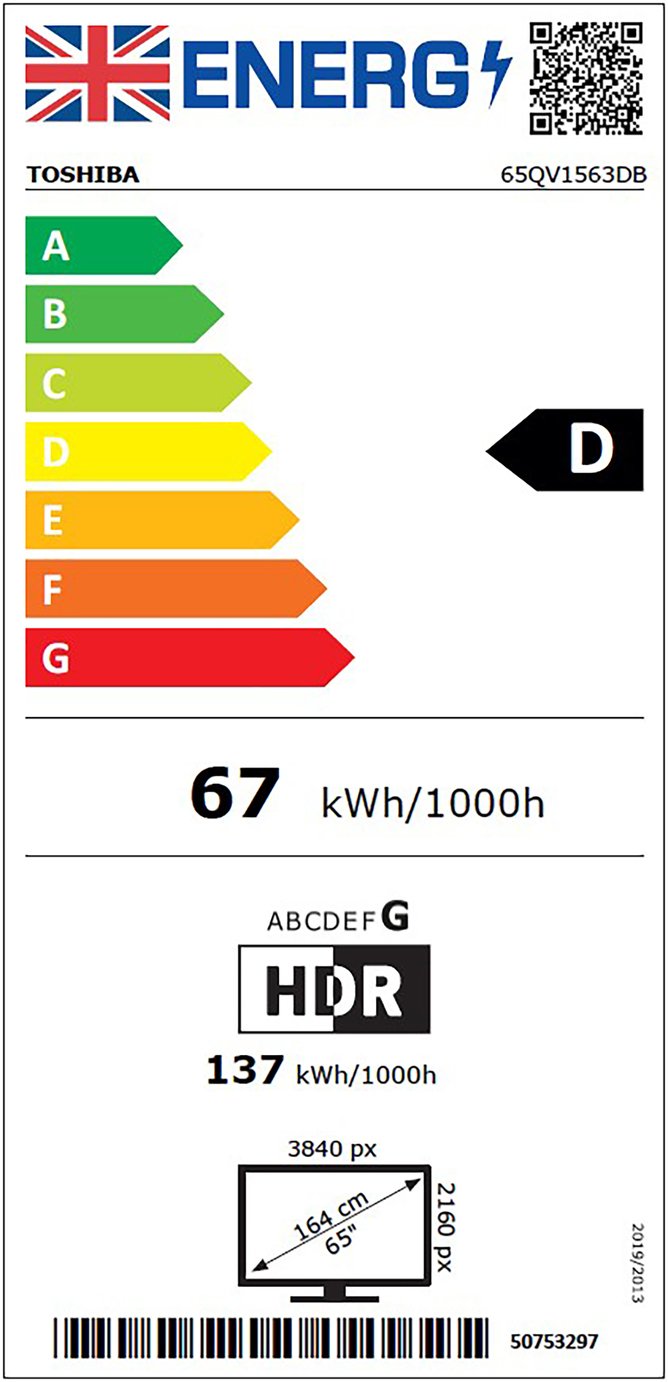 Toshiba 65Inch 65QV1563DB Smart 4K UHD HDR QLED Freely TV