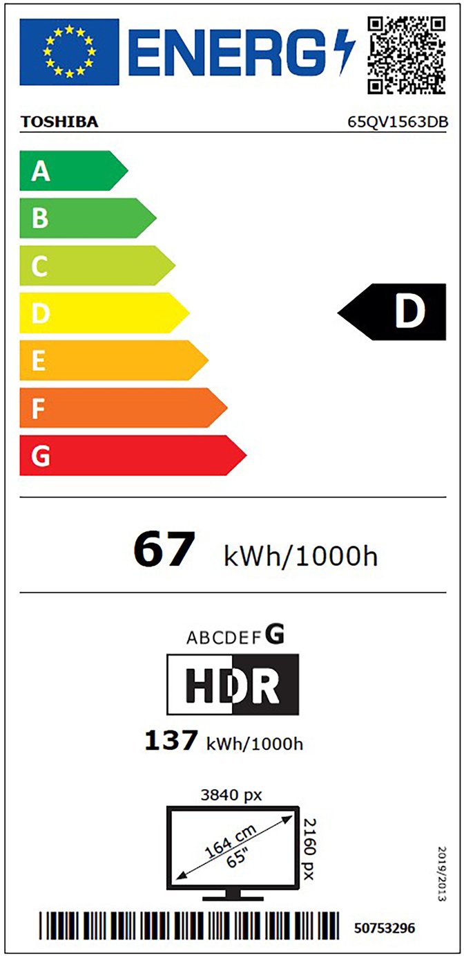 Toshiba 65Inch 65QV1563DB Smart 4K UHD HDR QLED Freely TV