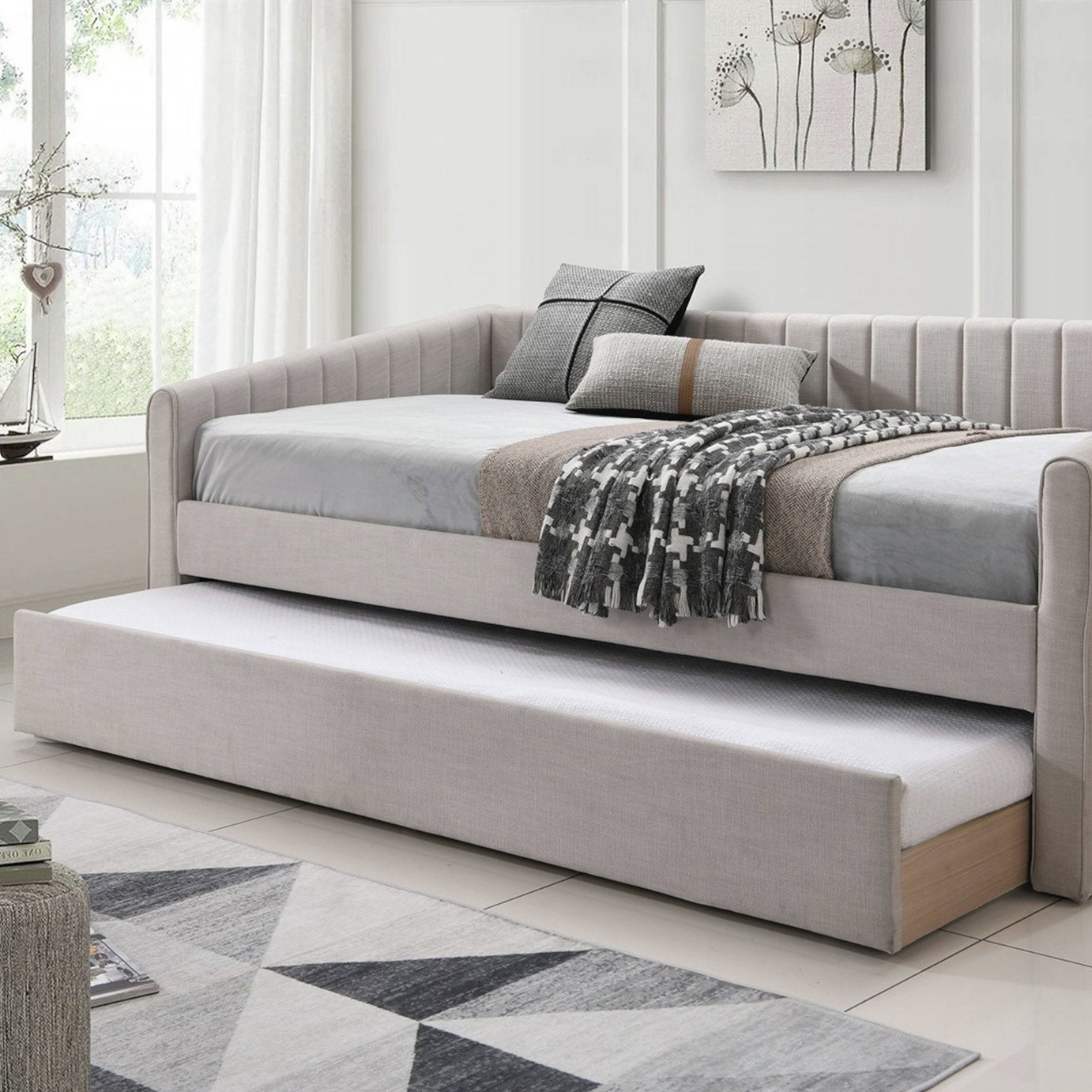 Time4Sleep Sanderson Single Guest Bed with Trundle - Beige