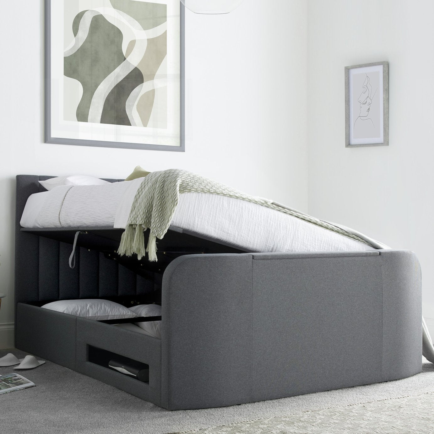 Time4Sleep Onelife Kingsize Side Lift Ottoman TV Bed - Grey