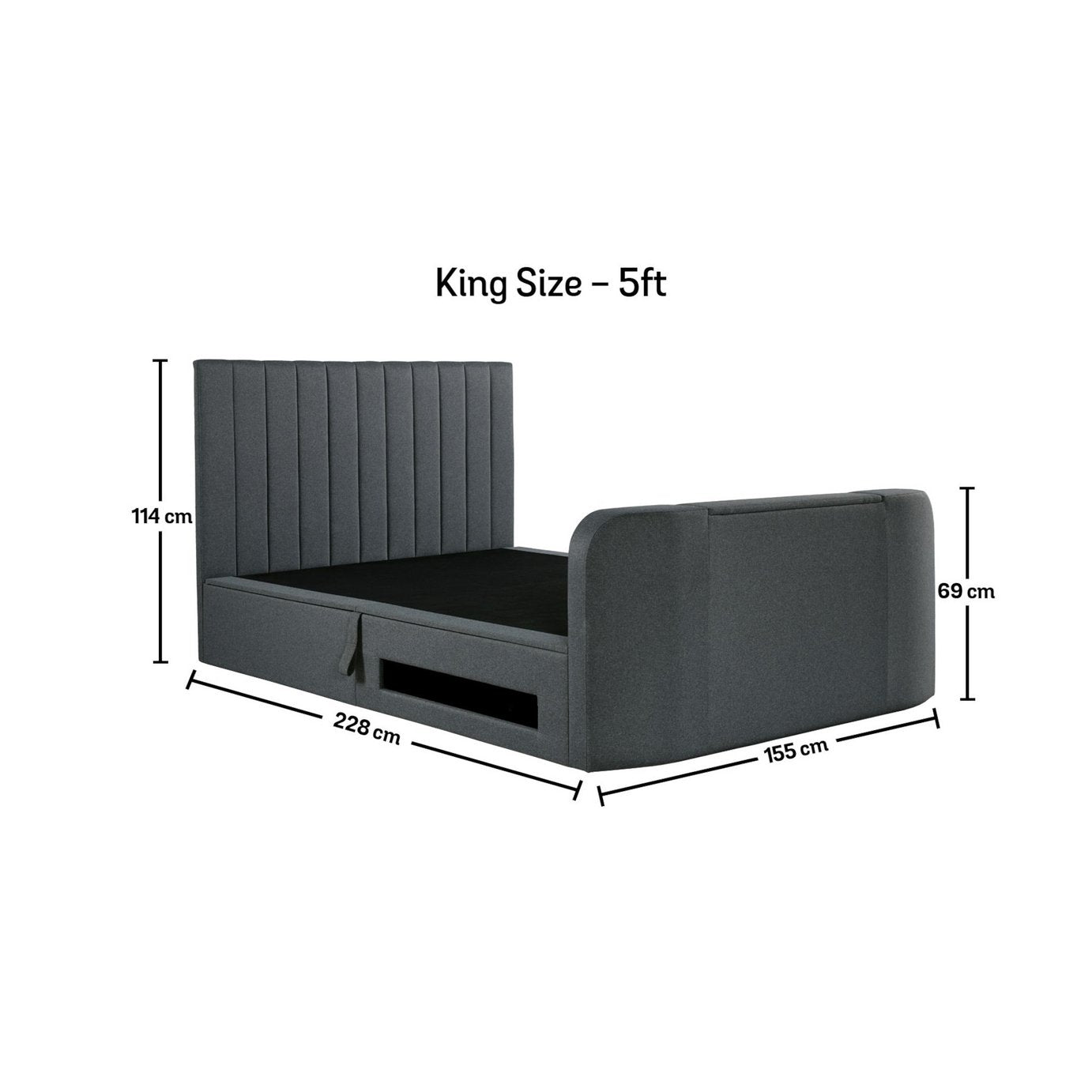 Time4Sleep Onelife Kingsize Side Lift Ottoman TV Bed - Grey