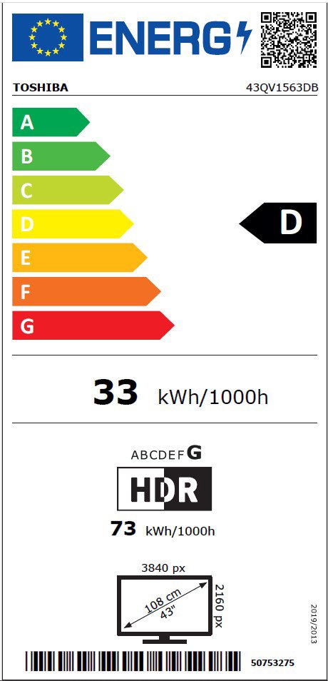 Toshiba 43 Inch 43QV1563DB 4K Ultra HD HDR QLED Freely TV