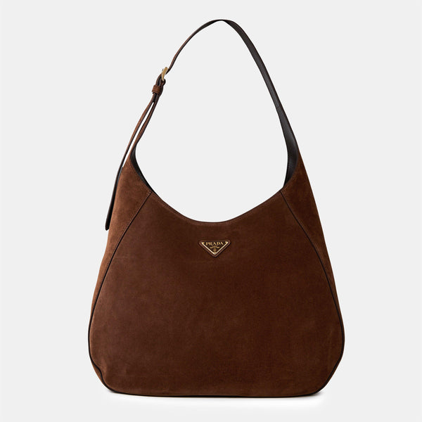 Prada Logo Large Suede Shoulder Tote Bag