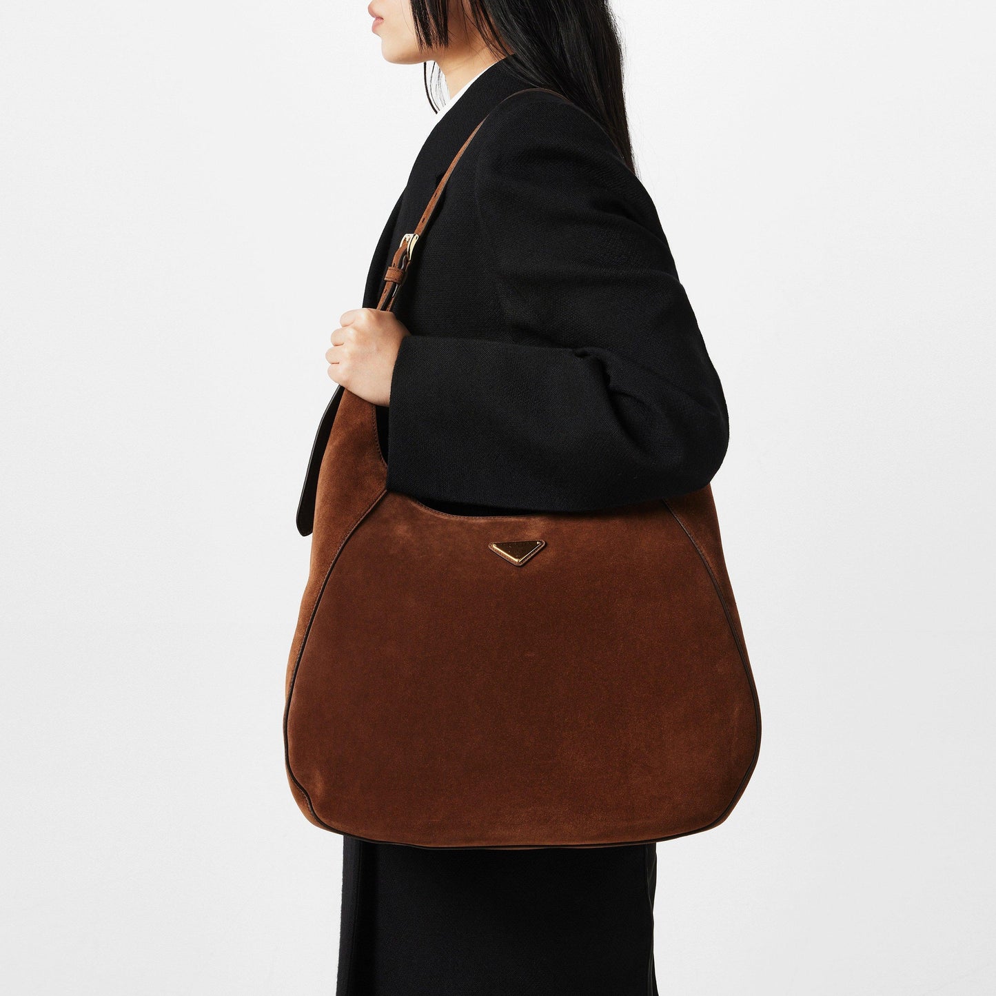Prada Logo Large Suede Shoulder Tote Bag