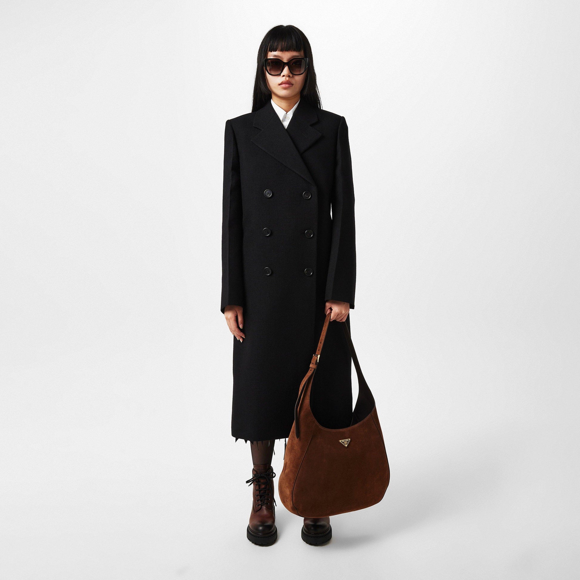 Prada Logo Large Suede Shoulder Tote Bag