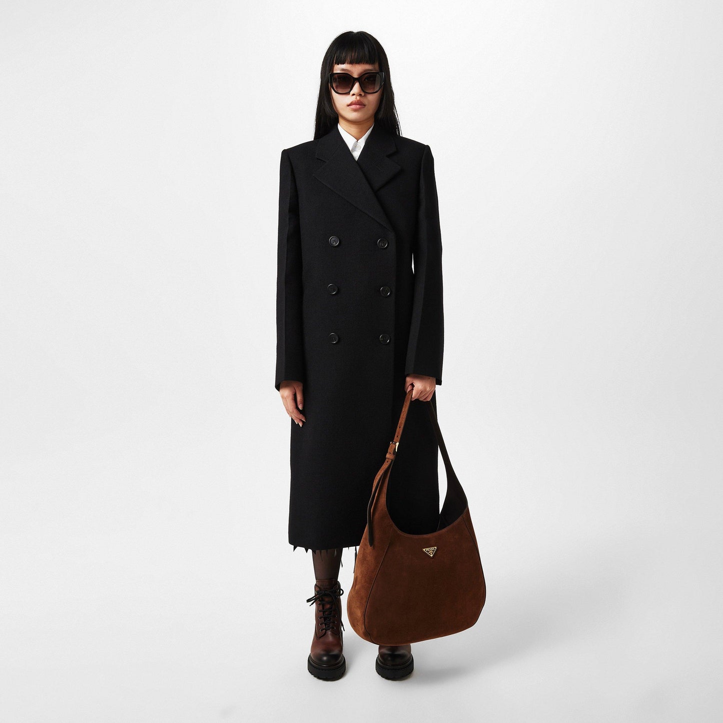 Prada Logo Large Suede Shoulder Tote Bag