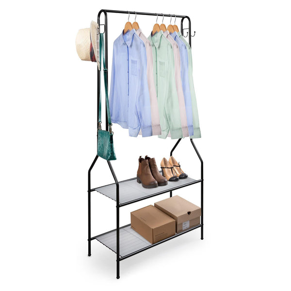 House of Home Black Clothes Stand with Two Shelves