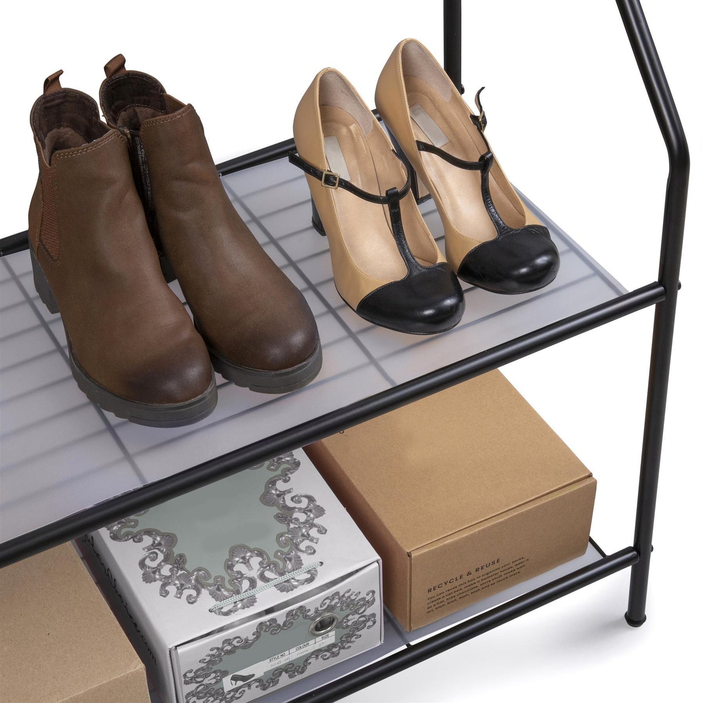 House of Home Black Clothes Stand with Two Shelves