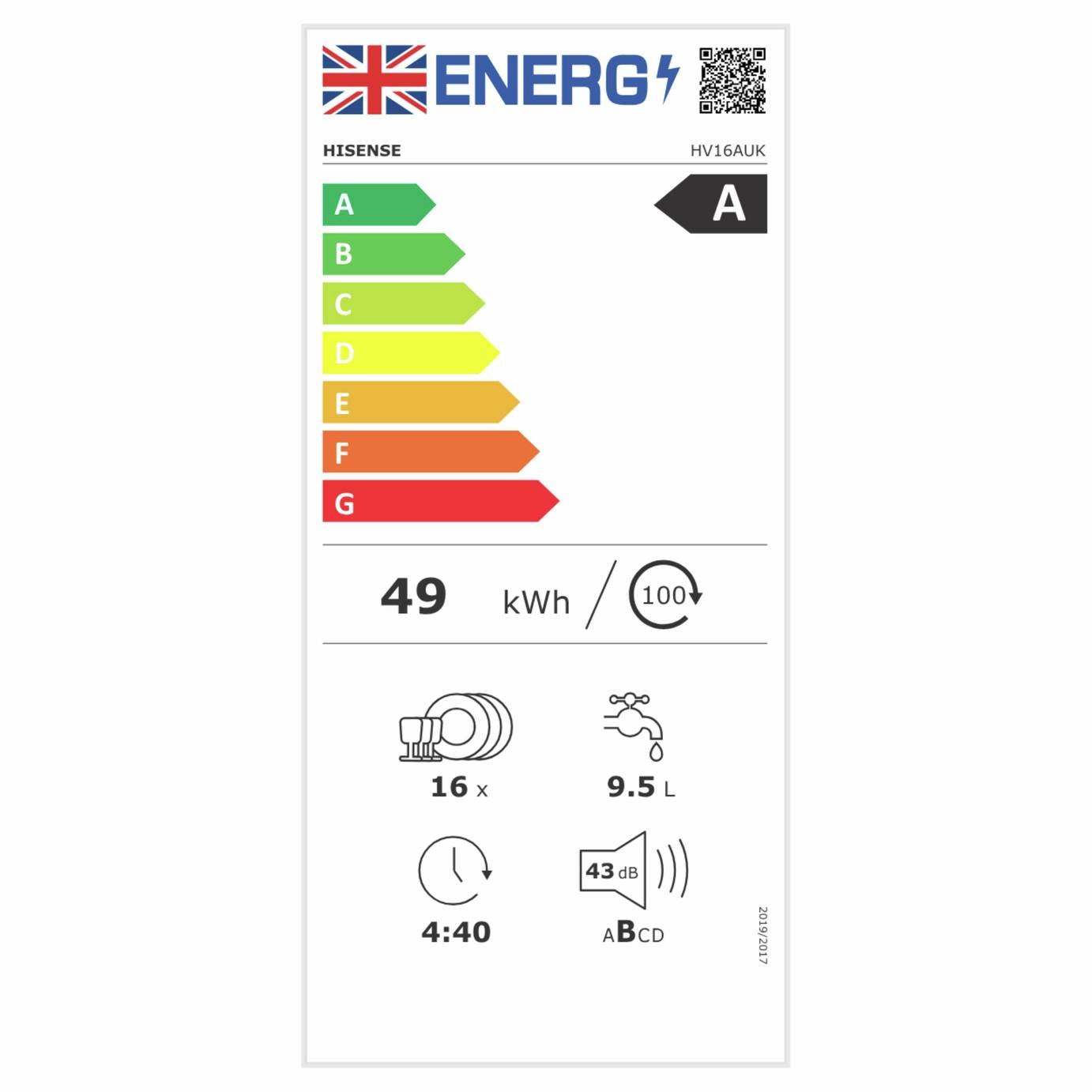 Hisense HV16AUK Integrated Full Size Dishwasher