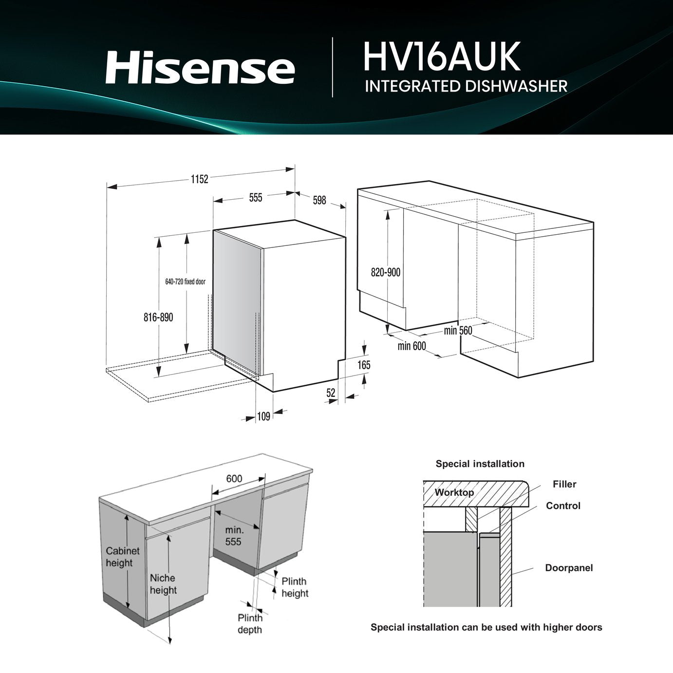 Hisense HV16AUK Integrated Full Size Dishwasher