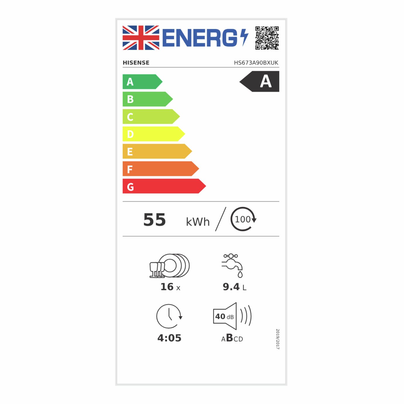 Hisense HS673A90BXUK Full Size Dishwasher - Black