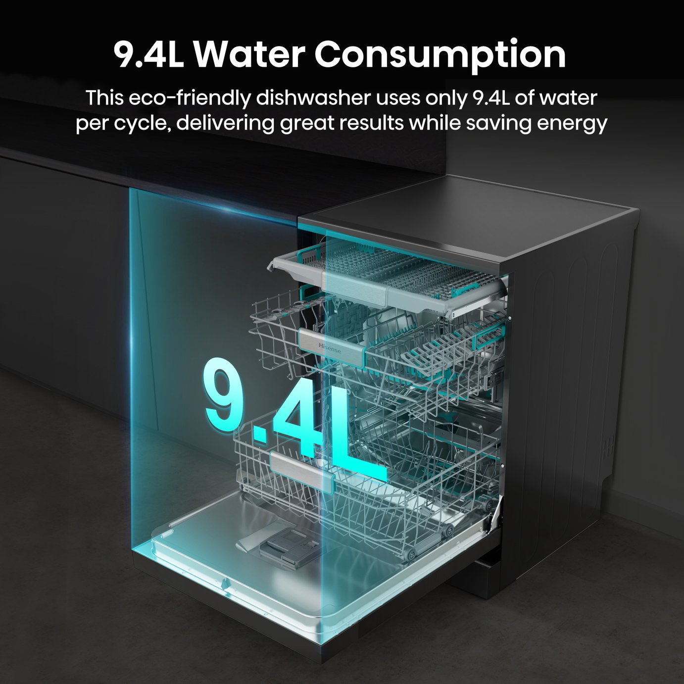 Hisense HS673A90BXUK Full Size Dishwasher - Black