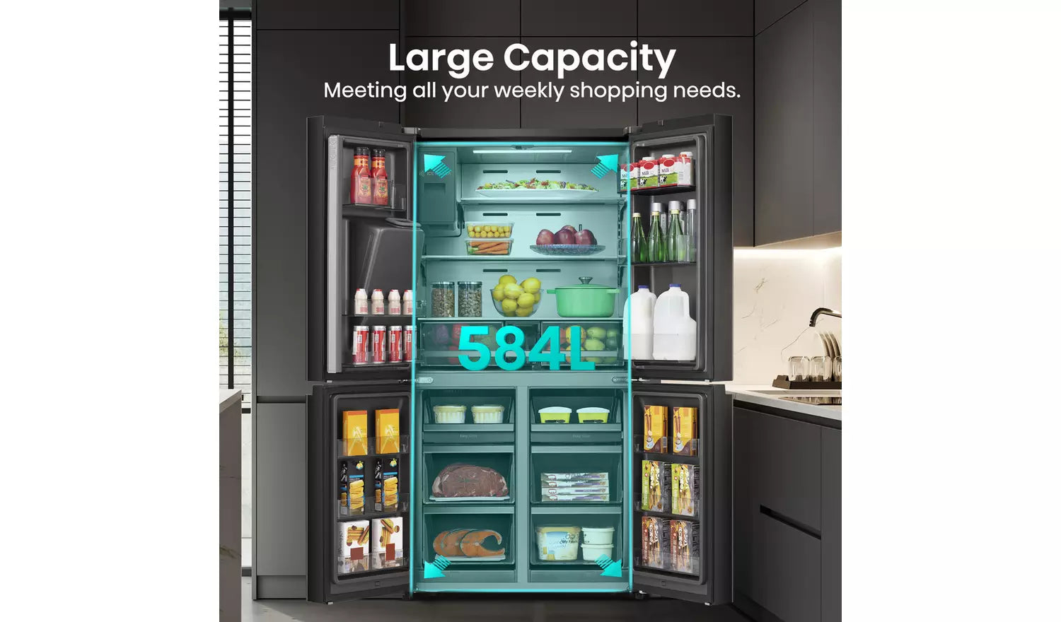 Hisense PureFlat RQ760N4SBFE American Fridge Freezer - Black