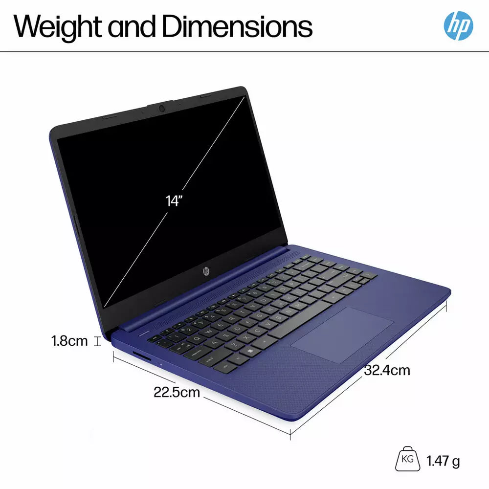 HP 14-dq6001na 14 Inch Intel N150 4GB 128GB Laptop - Blue