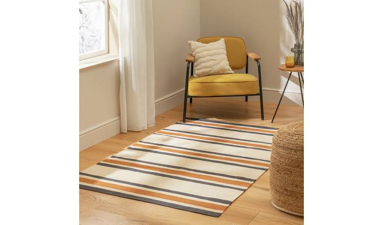 Habitat Stripe Charcoal Flatweave Rug - 120x170cm