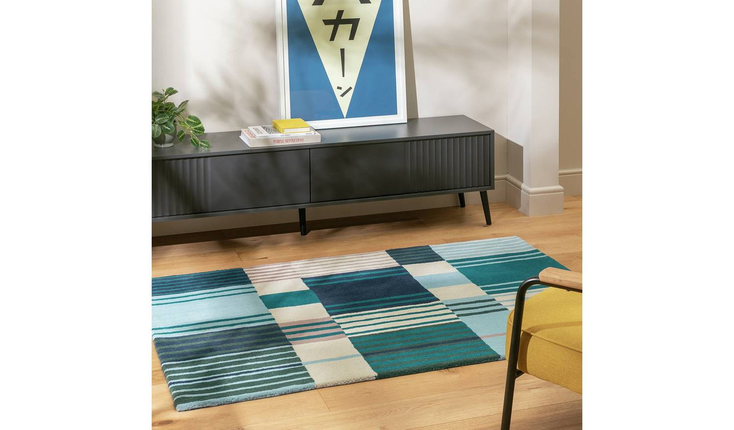 Habitat Archive Broken Stripe Blue Wool Rug - 120x170cm