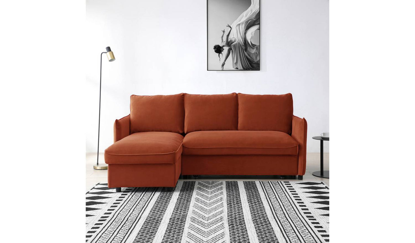 Kyoto Ruben Velvet Corner Sofa Bed - Burnt Orange