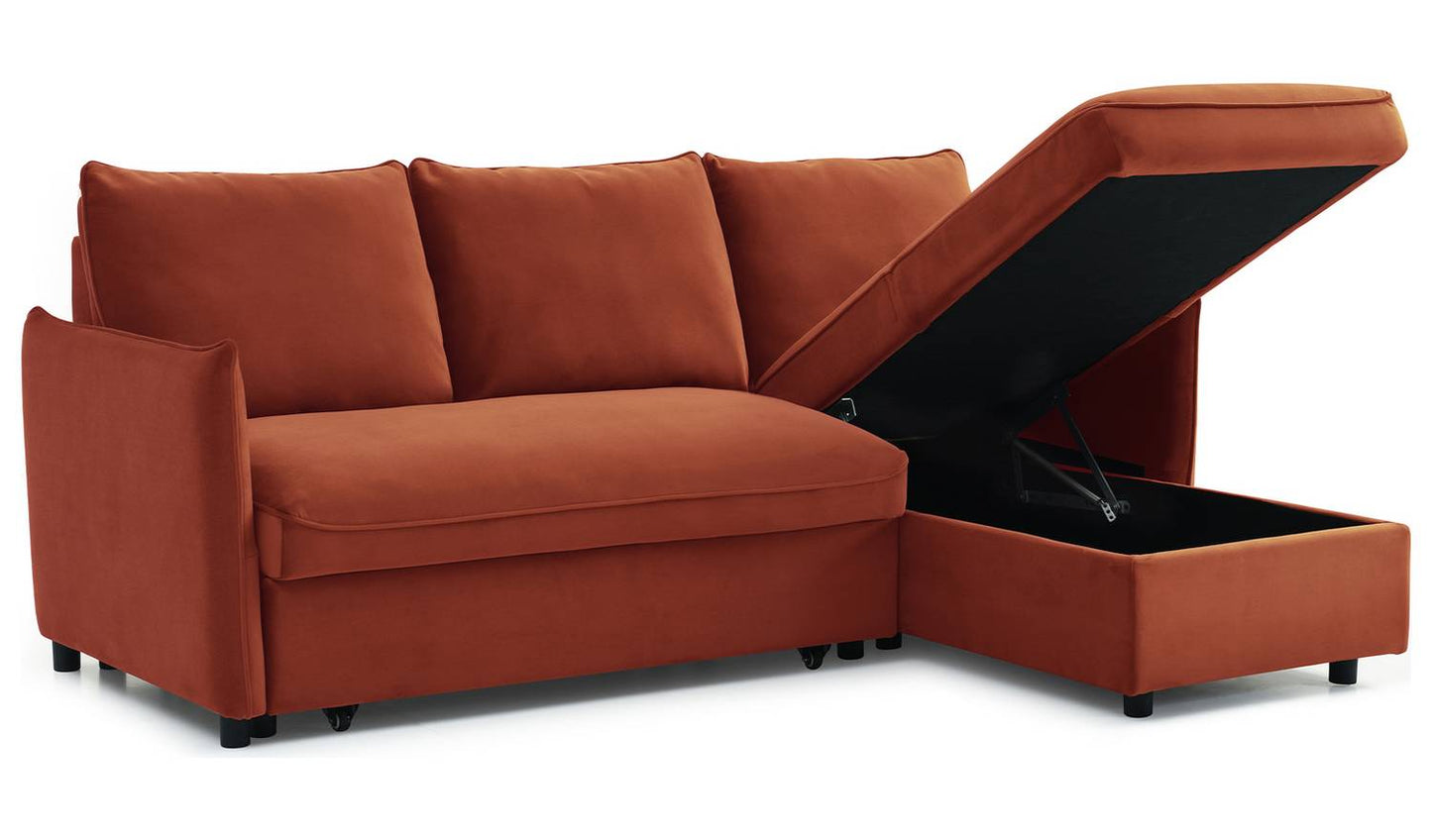 Kyoto Ruben Velvet Corner Sofa Bed - Burnt Orange