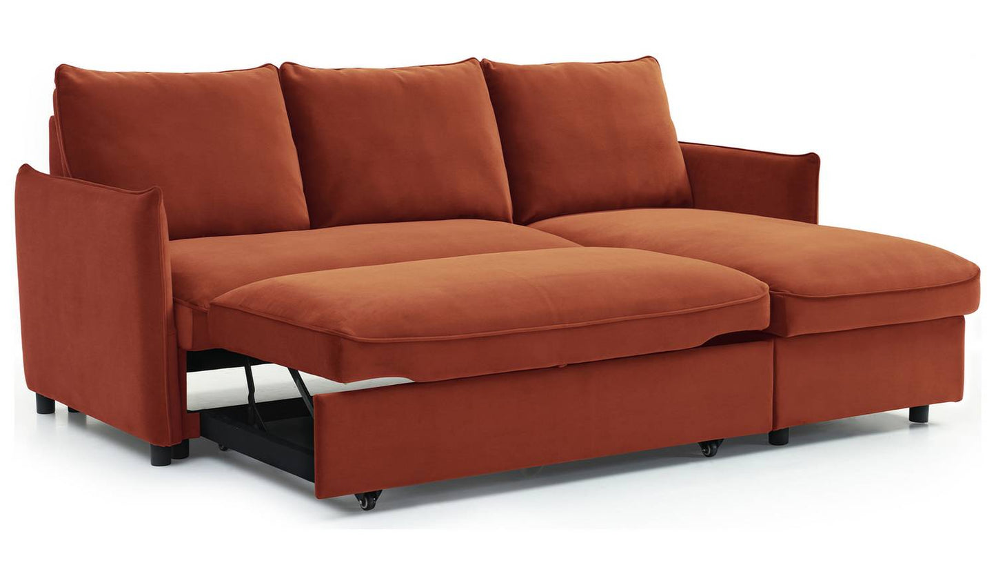 Kyoto Ruben Velvet Corner Sofa Bed - Burnt Orange